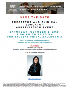 SAVE-THE-DATE: UNM College of Nursing Preceptor & Clinical Educator Appreciation Event @ UNM STUDENT UNION, BALLROOM A